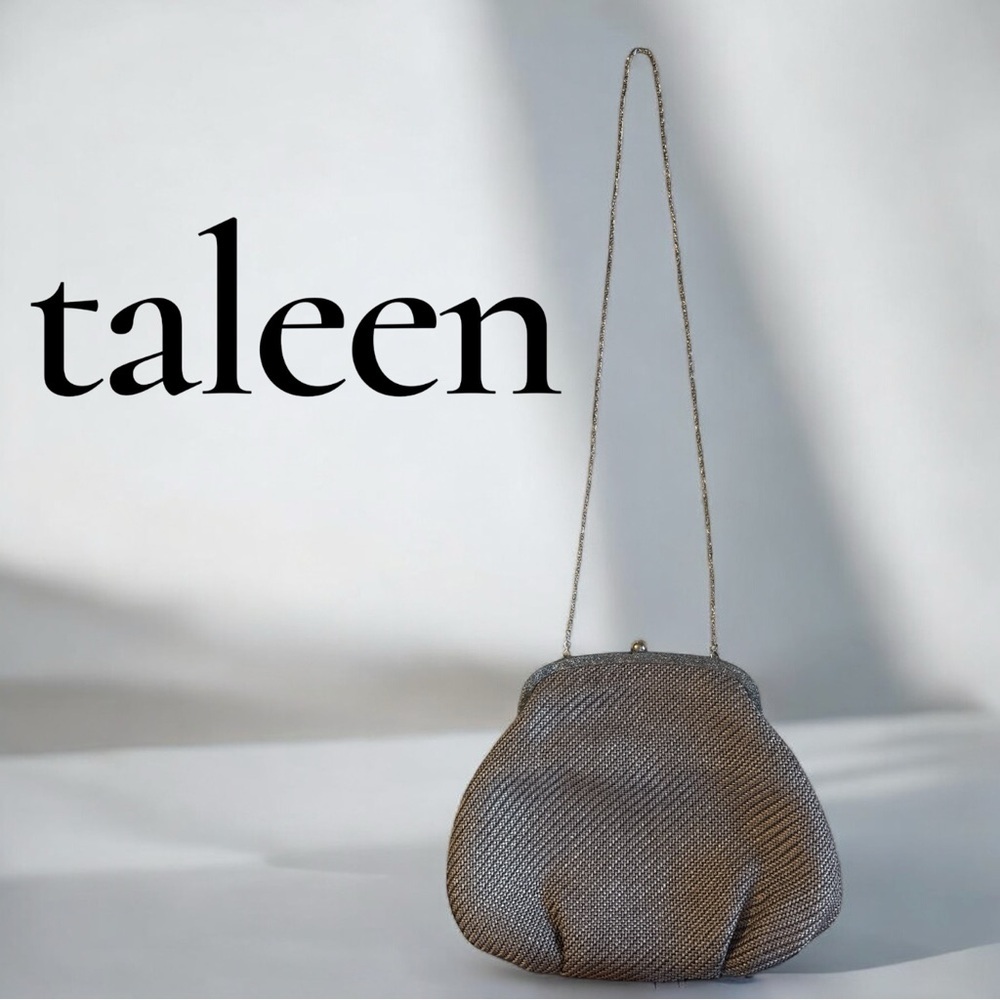 Taleen Silver Metallic Woven Evening Bag with Chain Strap & Kiss-Lock Closure